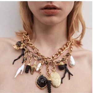 Zara Gold and Black Charm Necklace